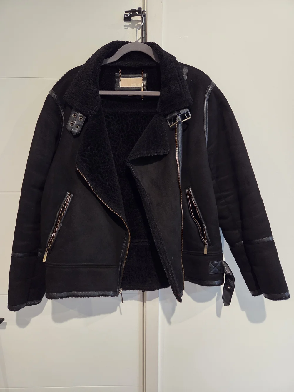 Michael Kors Black Shearling-Lined Moto Jacket